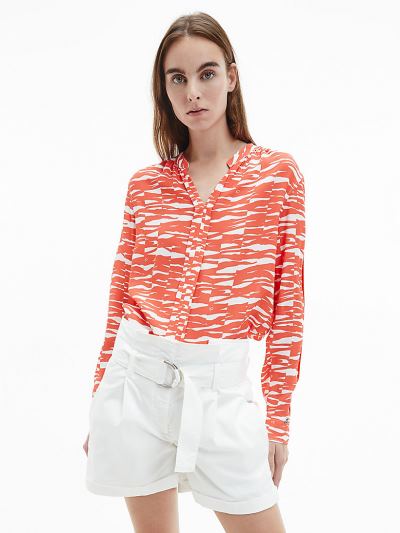 Calvin Klein Ruhák HU295601 | Calvin Klein Crepe Tunic Női Blúz Csíkok / Korall